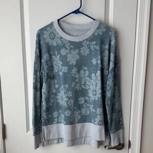 Time and Tru Crew Neck Sweater Blue Floral Medium